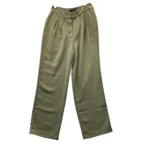 Quince Women's Size 0 Stretch Crepe Pleated Wide Leg Pants Olive